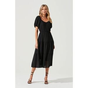 ASTR The Label Smocked Tiered Midi Dress in Black Size Medium